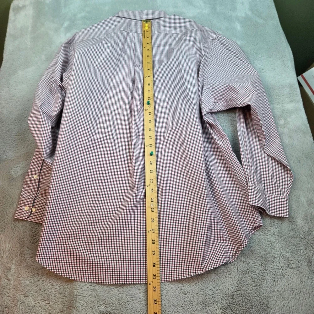 Ralph Lauren Button Down Shirt Mens 17.5 34/35 Red Navy White Check Classic‎ Fit